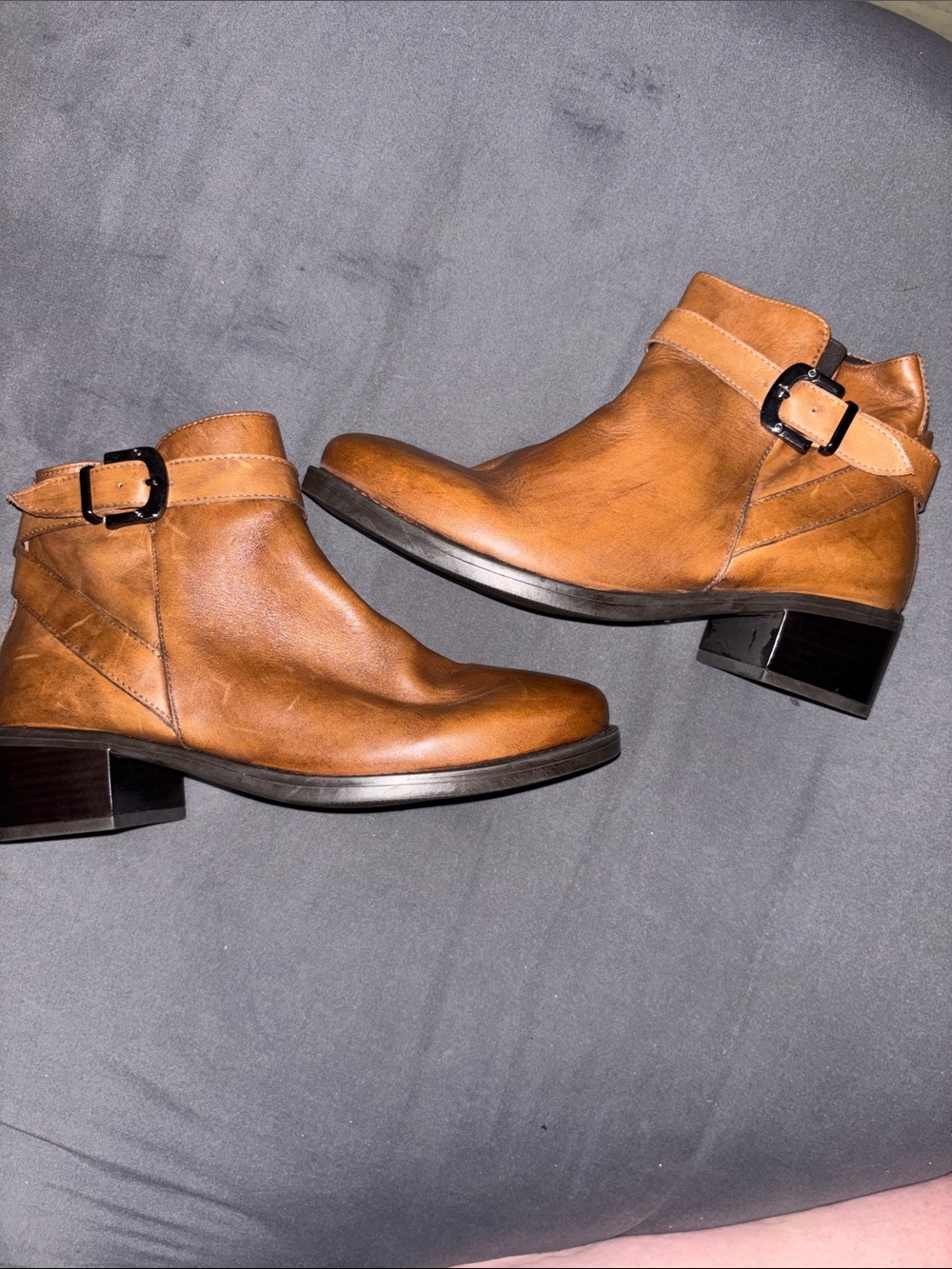 David Tate Cognac Leather Ankle Booties with Buckle
